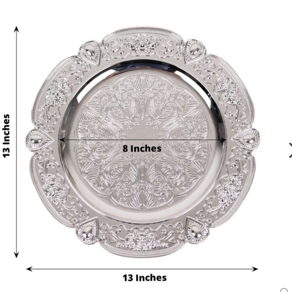 Silver Floral Embossed 13” Chargers (6-Pack) - Picture 1 of 5